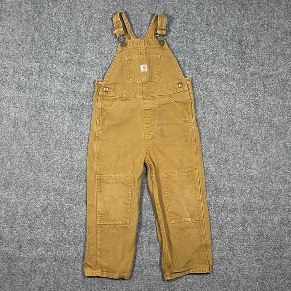 Carhartt Canvas Double Knee Bib Overalls Kids Size 4T Khaki Brown 0711 - Picture 1 of 8